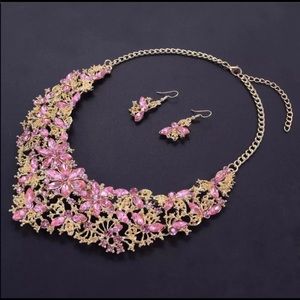 Statement Rhinestone Crystal Necklace Earrings Set
